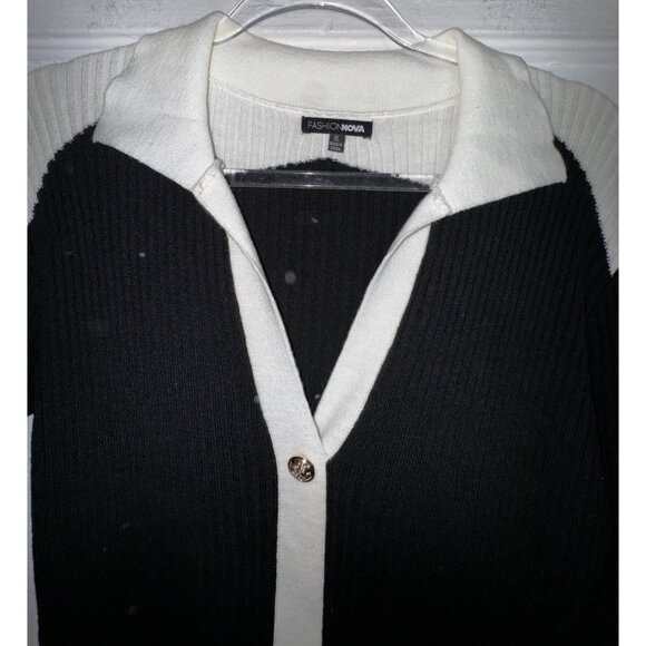 Black & White Fashion Nova Ribbed Knit Longline Sweater Dress XL Classic Buttons - Picture 3 of 7